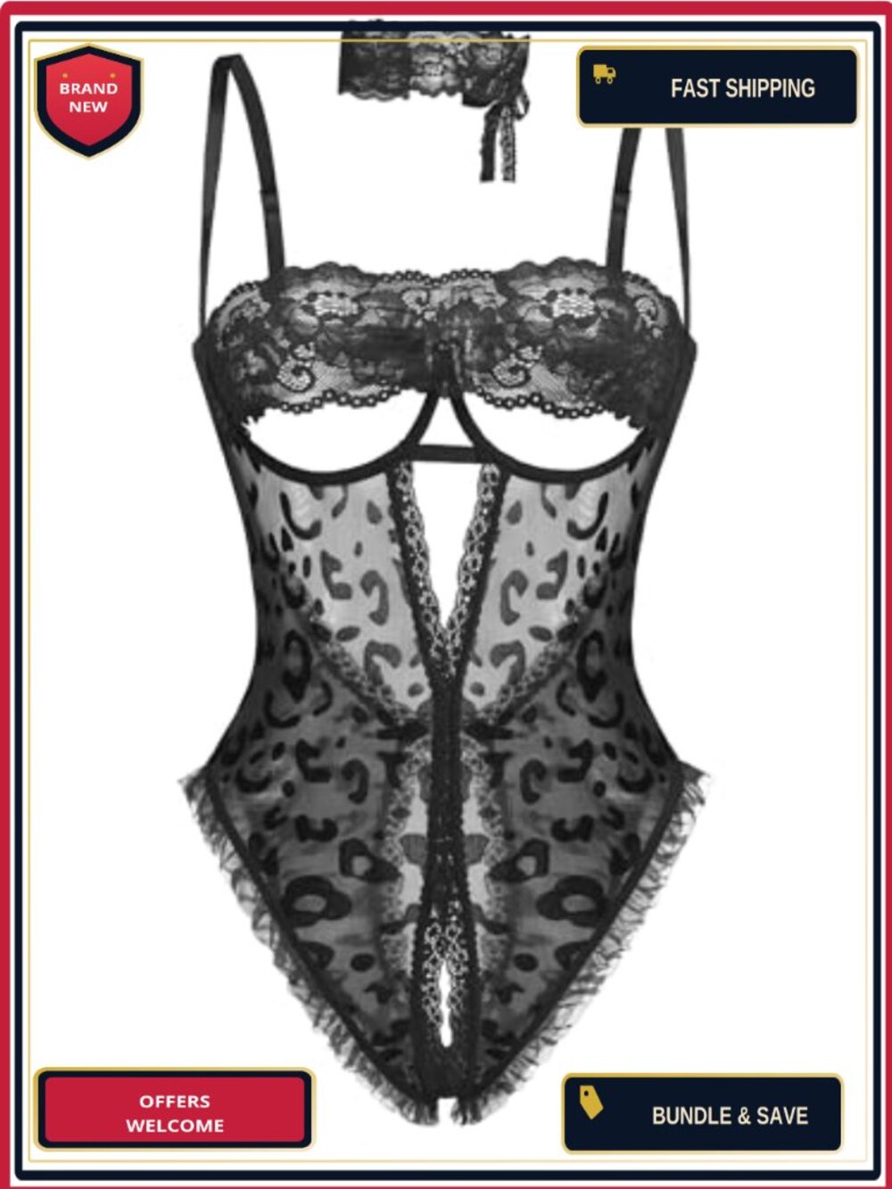 Sexy Mesh One Piece Bodysuit Lace Teddy Lingerie with Eye Mask